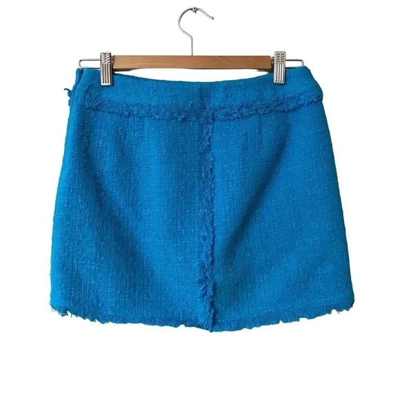 Proenza Schouler White Label Blue Tweed Fringe Mini Skirt Size 0 Cotton - Picture 8 of 11
